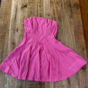Milly Vibrant Pink strapless mini A line flare linen blend Dress New NWT 2 /S